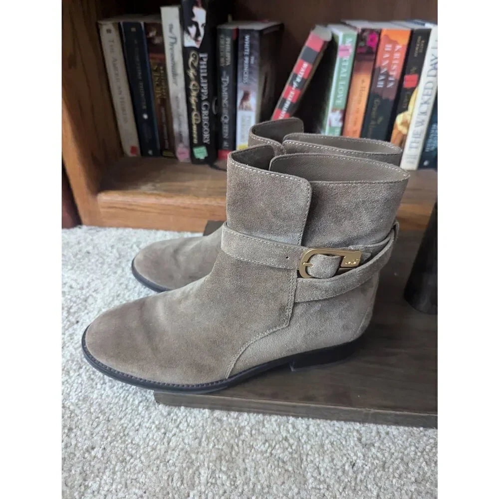 Tory Burch BROOKE Tan Suede Leather Booties Boots River Rock Women’s 7.5M